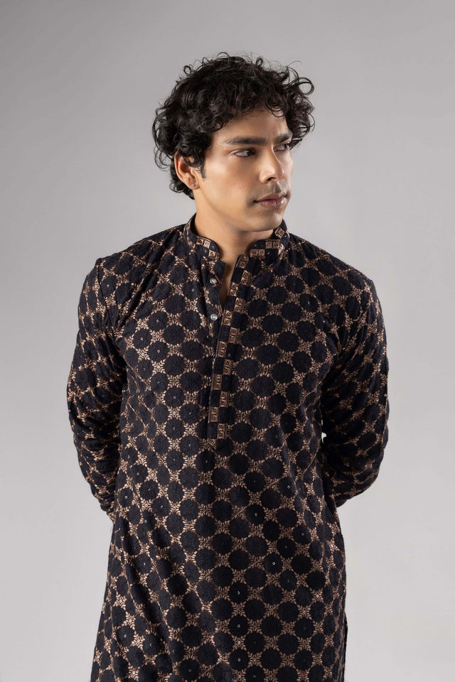 Mens Black Embroidered Rayon Kurta Set (ACB1106)