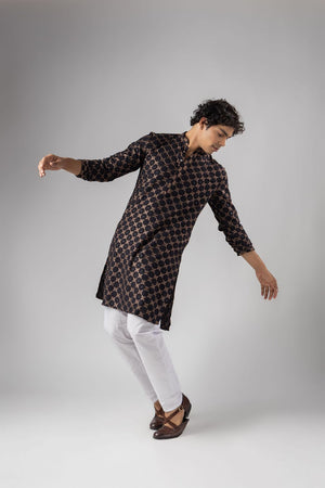 Mens Black Embroidered Rayon Kurta Set (ACB1106)