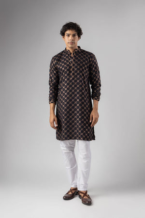 Mens Black Embroidered Rayon Kurta Set (ACB1106)