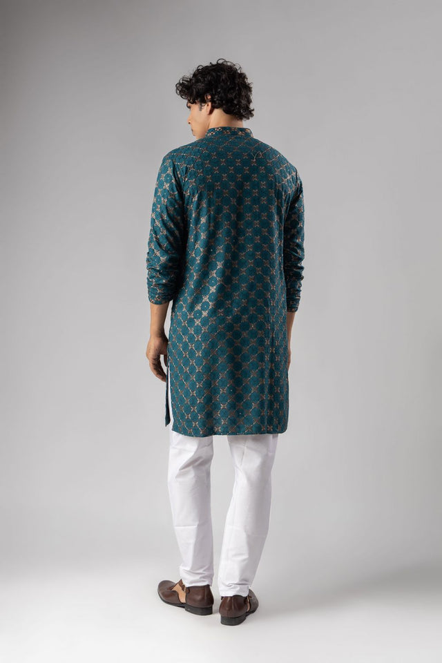 Mens Blue Embroidered Rayon Kurta Set (ACB1107)