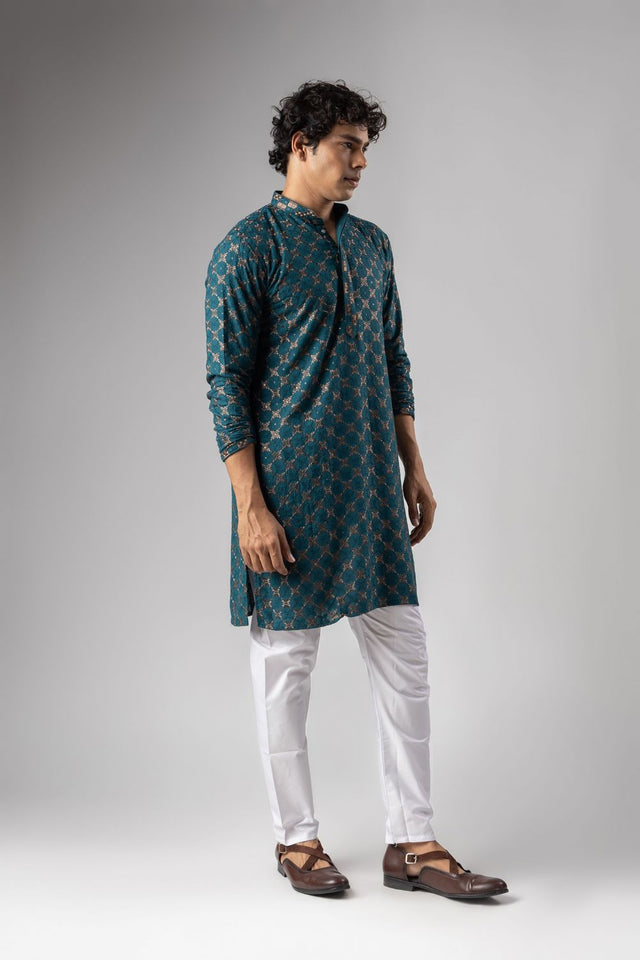 Mens Blue Embroidered Rayon Kurta Set (ACB1107)