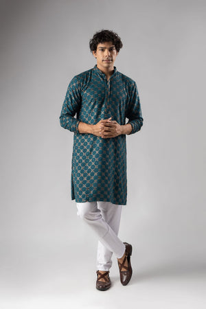 Mens Blue Embroidered Rayon Kurta Set (ACB1107)