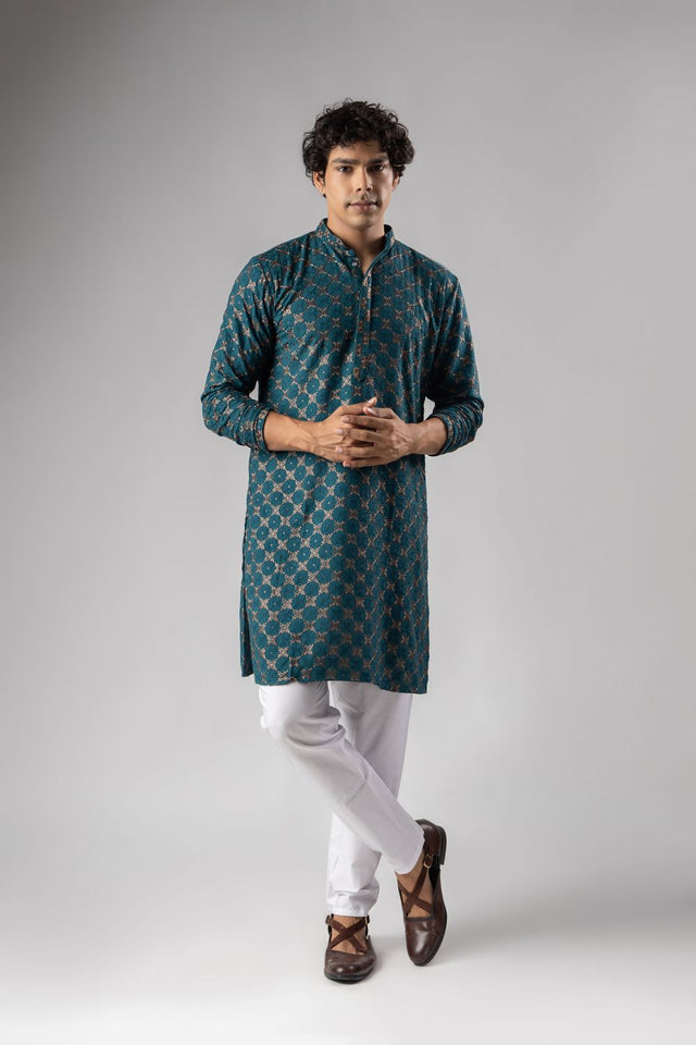 Mens Blue Embroidered Rayon Kurta Set (ACB1107)