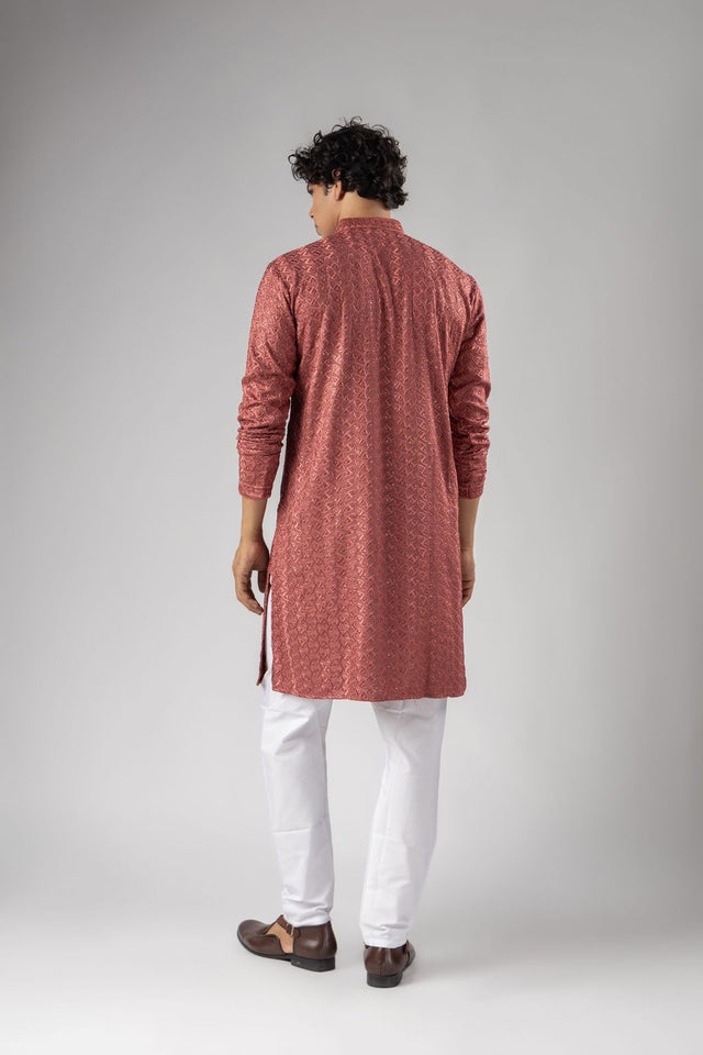 Mens Pink Embroidered Rayon Kurta Set (ACB1108)