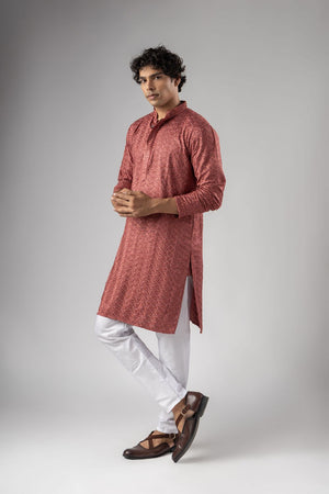 Mens Pink Embroidered Rayon Kurta Set (ACB1108)