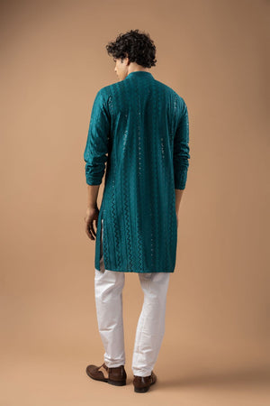 Mens Blue Sequin with Embroidered Rayon Kurta Set (ACB1115)