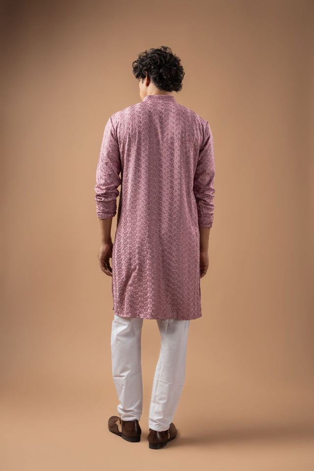 Mens Mauve Sequin with Embroidered Rayon Kurta Set (ACB1116)