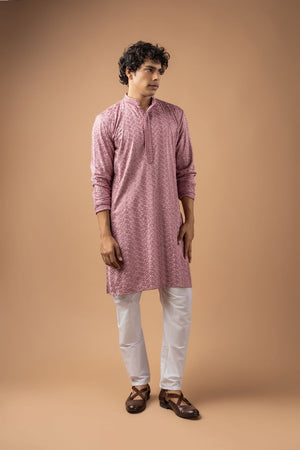 Mens Mauve Sequin with Embroidered Rayon Kurta Set (ACB1116)