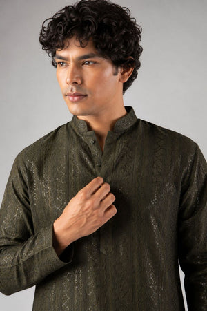 Mens Mehendi Sequin with Embroidered Rayon Kurta Set (ACB1119)