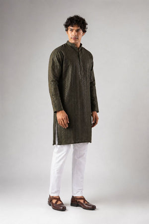 Mens Mehendi Sequin with Embroidered Rayon Kurta Set (ACB1119)