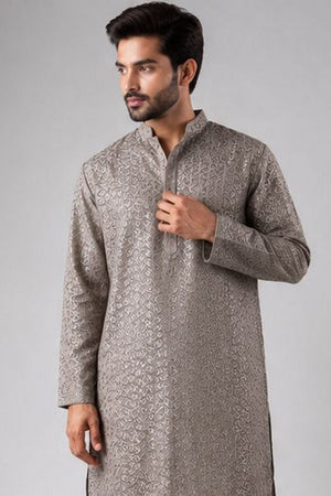 Mens Grey Sequin with Embroidered Rayon Kurta Set (ACB1120)