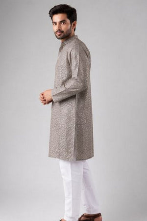 Mens Grey Sequin with Embroidered Rayon Kurta Set (ACB1120)