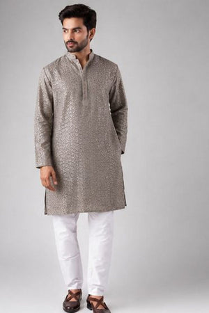 Mens Grey Sequin with Embroidered Rayon Kurta Set (ACB1120)