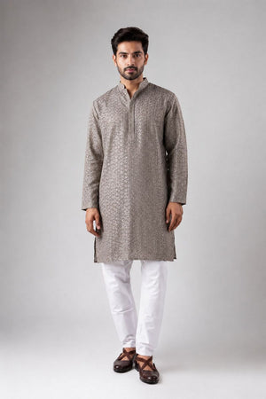 Mens Grey Sequin with Embroidered Rayon Kurta Set (ACB1120)