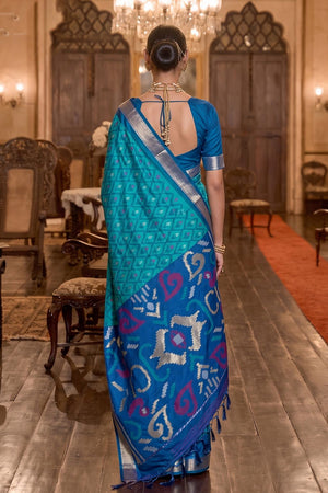 Blue Printed Soft Silk Saree (ACB1128)