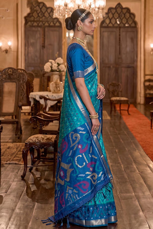 Blue Printed Soft Silk Saree (ACB1128)