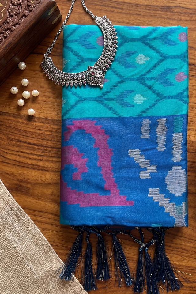 Blue Printed Soft Silk Saree (ACB1128)