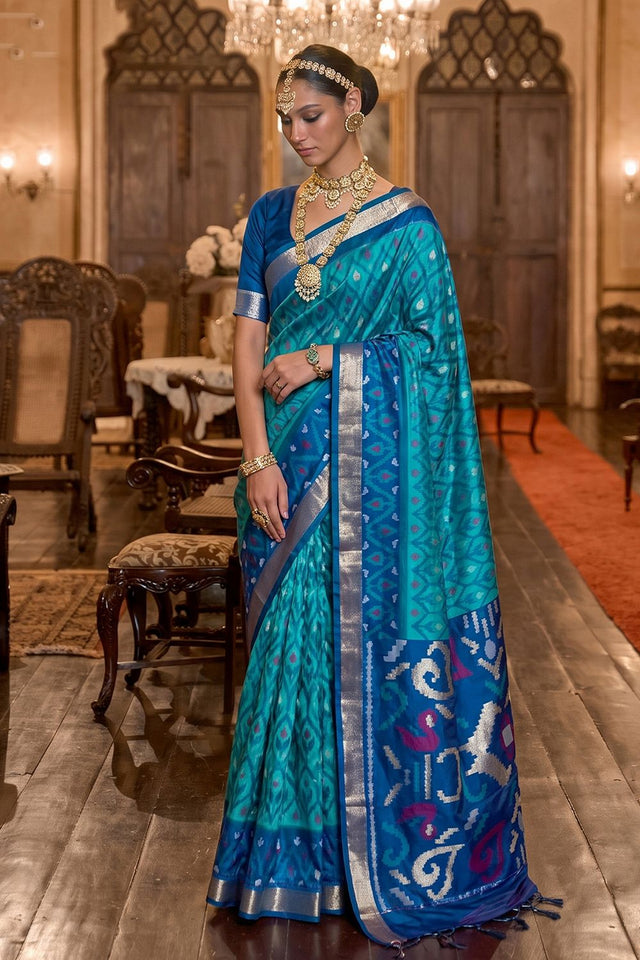 Blue Printed Soft Silk Saree (ACB1128)