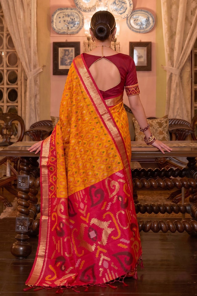 Mustard Printed Soft Silk Saree (ACB1129)