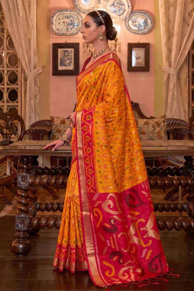 Mustard Printed Soft Silk Saree (ACB1129)