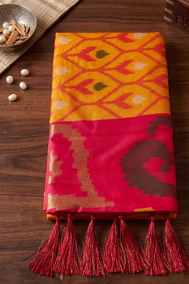 Mustard Printed Soft Silk Saree (ACB1129)