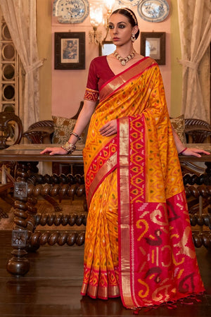 Mustard Printed Soft Silk Saree (ACB1129)