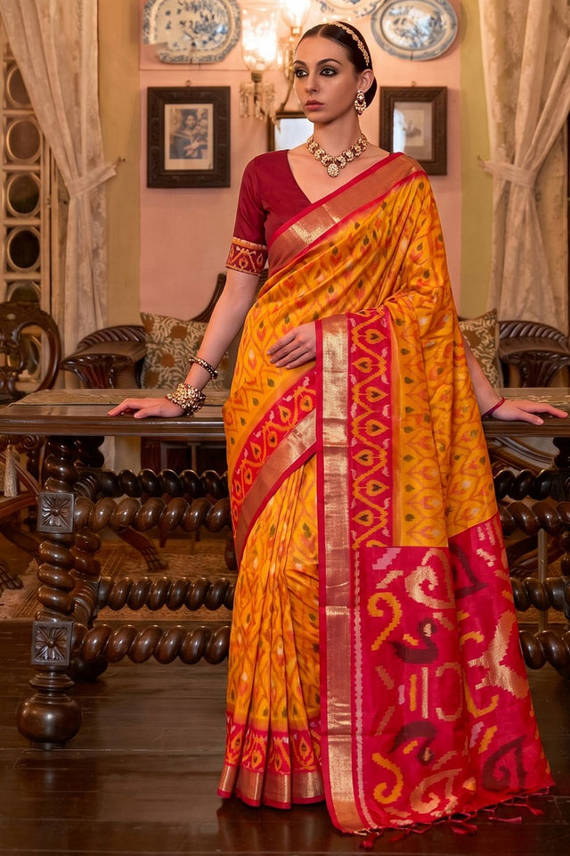 Mustard Printed Soft Silk Saree (ACB1129)