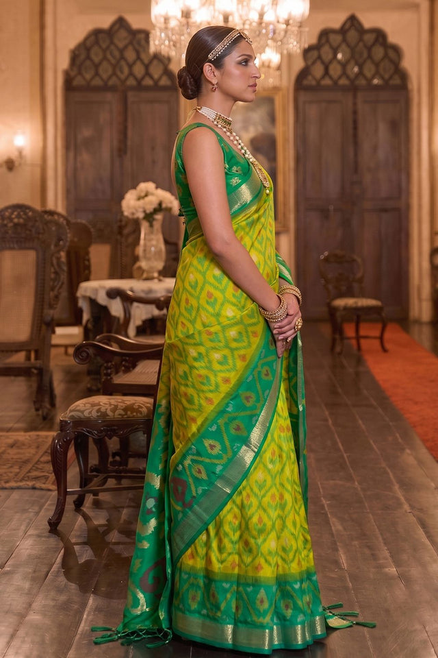 Olive Green Printed Soft Silk Saree (ACB1131)