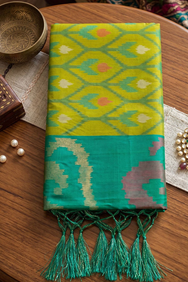 Olive Green Printed Soft Silk Saree (ACB1131)
