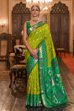 Olive Green Printed Soft Silk Saree (ACB1131)