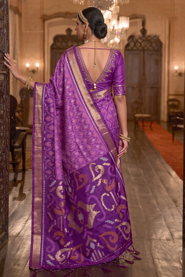 Lavender Printed Soft Silk Saree (ACB1132)