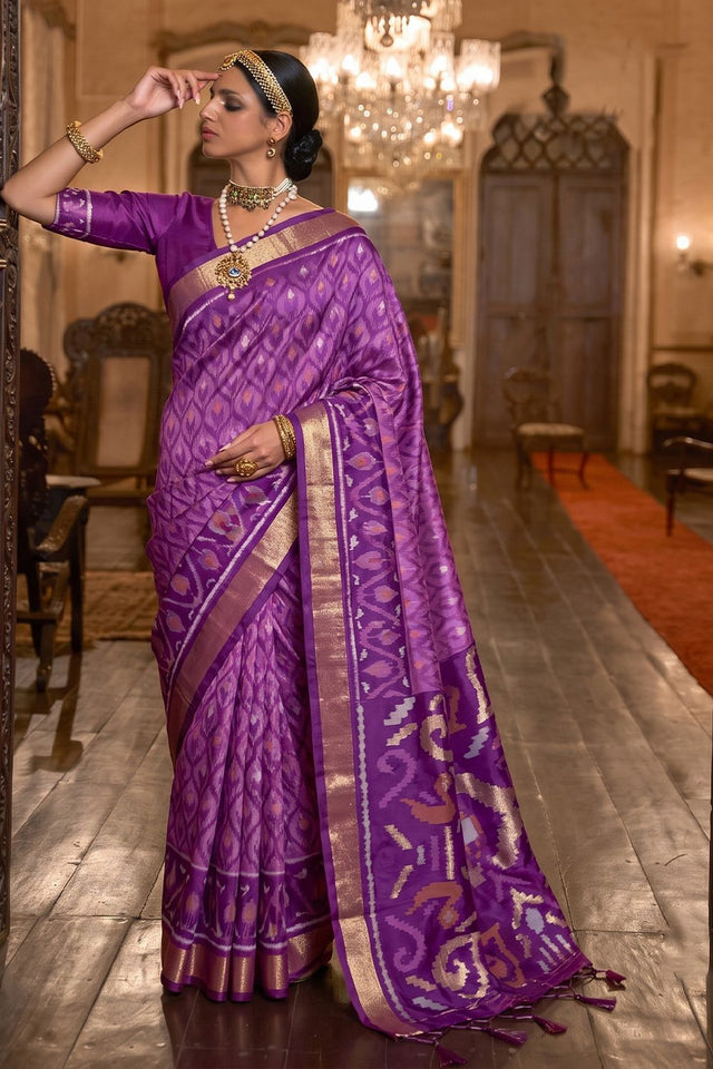 Lavender Printed Soft Silk Saree (ACB1132)