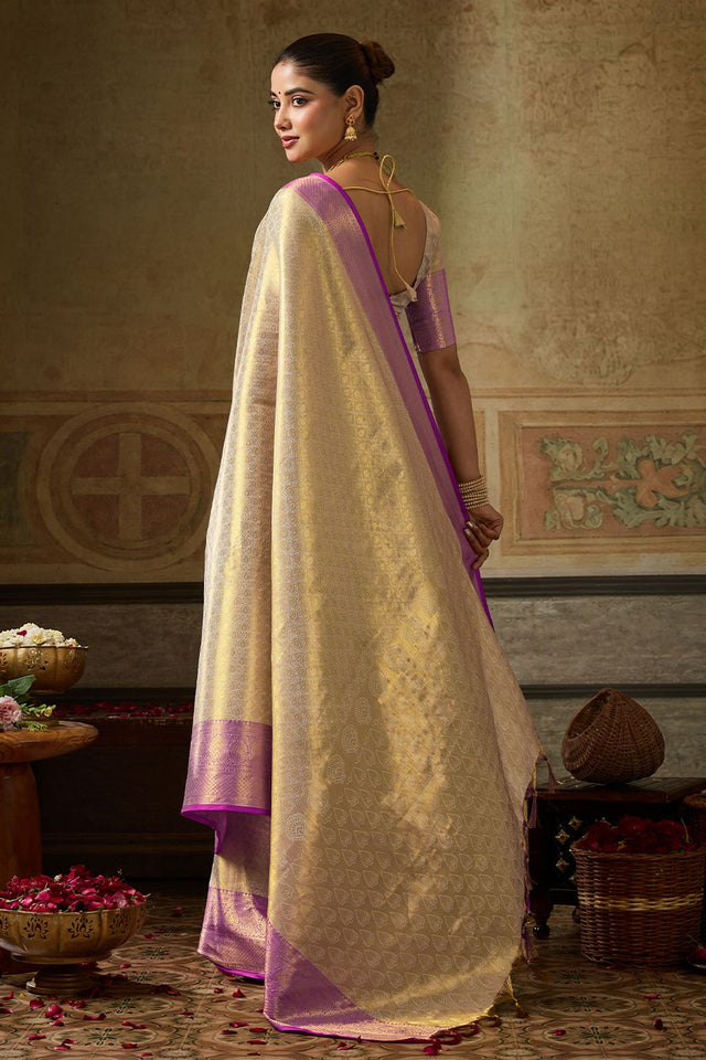 Cream Zari Woven Kanjivaram Silk Saree (ACB1133)