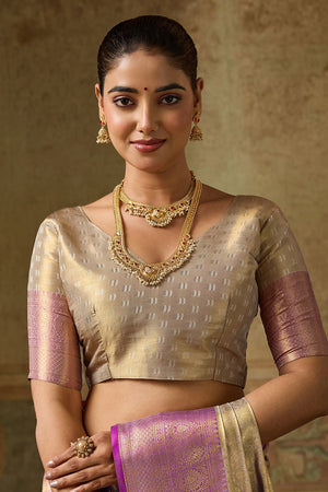 Cream Zari Woven Kanjivaram Silk Saree (ACB1133)