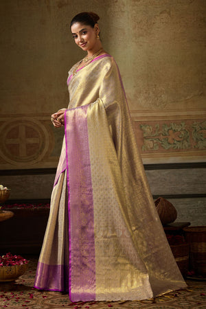 Cream Zari Woven Kanjivaram Silk Saree (ACB1133)