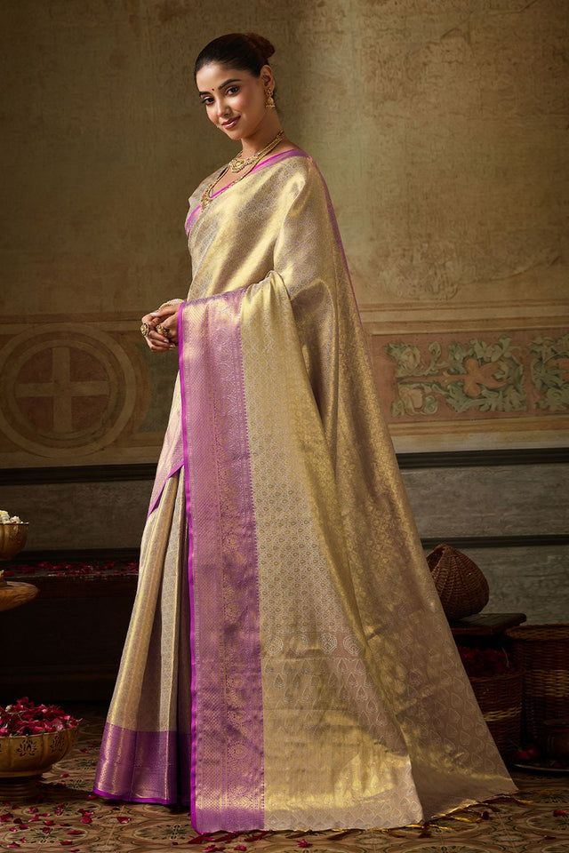 Cream Zari Woven Kanjivaram Silk Saree (ACB1133)