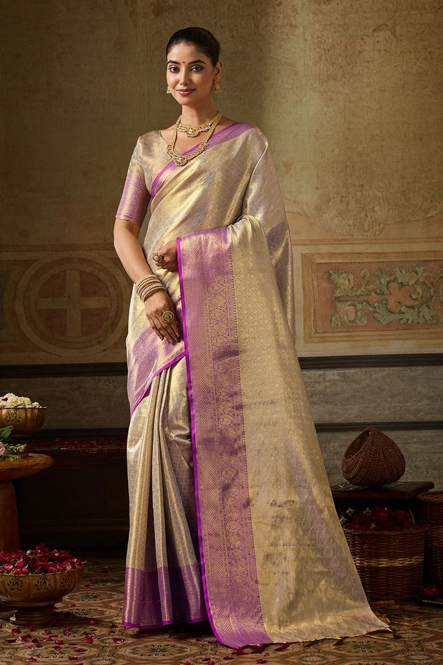 Cream Zari Woven Kanjivaram Silk Saree (ACB1133)