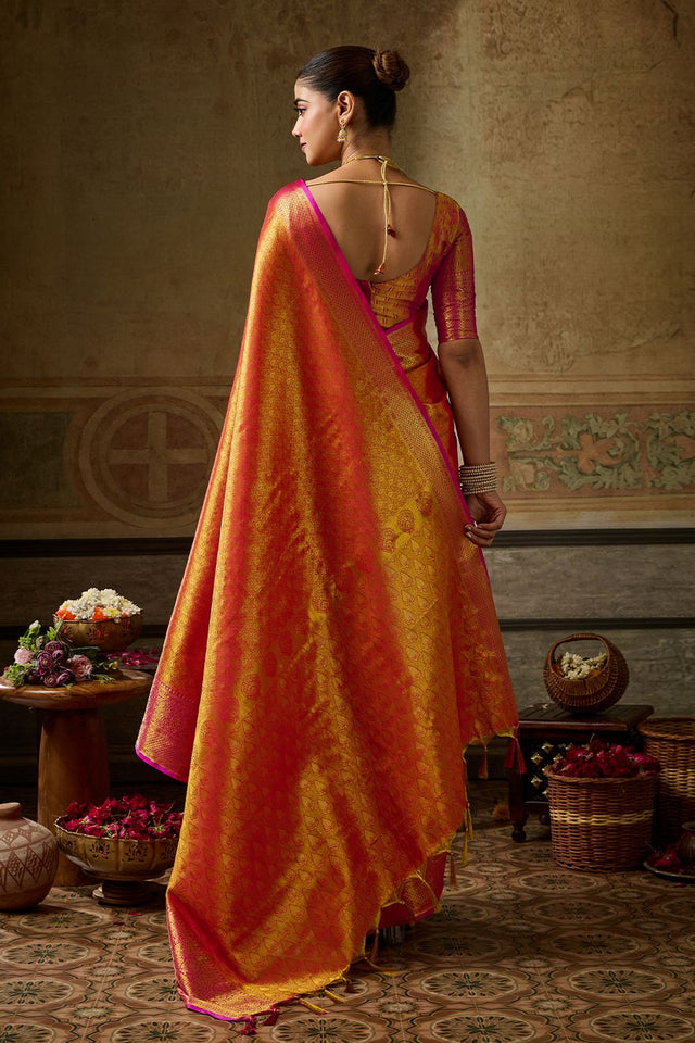 Orange Zari Woven Kanjivaram Silk Saree (ACB1134)