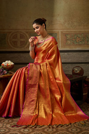 Orange Zari Woven Kanjivaram Silk Saree (ACB1134)