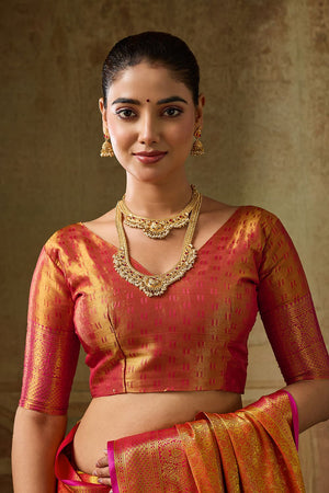 Orange Zari Woven Kanjivaram Silk Saree (ACB1134)