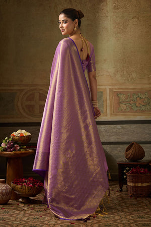 Lavender Zari Woven Kanjivaram Silk Saree (ACB1136)