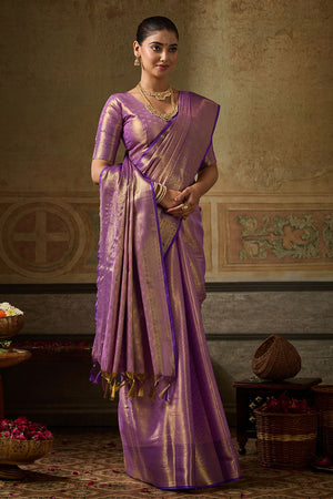 Lavender Zari Woven Kanjivaram Silk Saree (ACB1136)