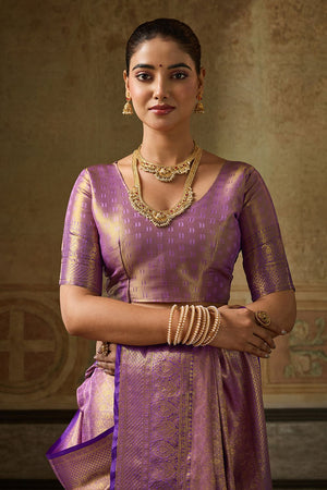 Lavender Zari Woven Kanjivaram Silk Saree (ACB1136)
