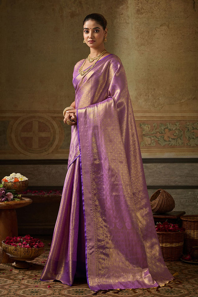 Lavender Zari Woven Kanjivaram Silk Saree (ACB1136)
