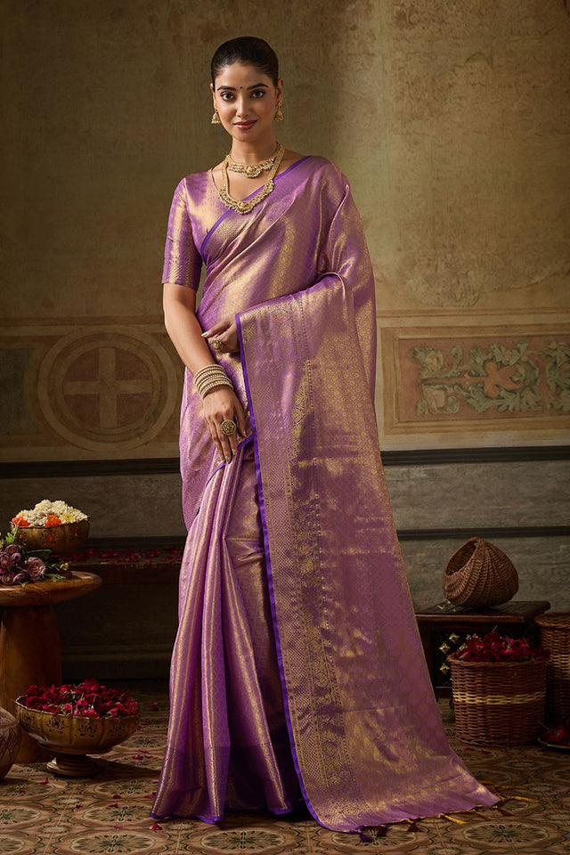 Lavender Zari Woven Kanjivaram Silk Saree (ACB1136)