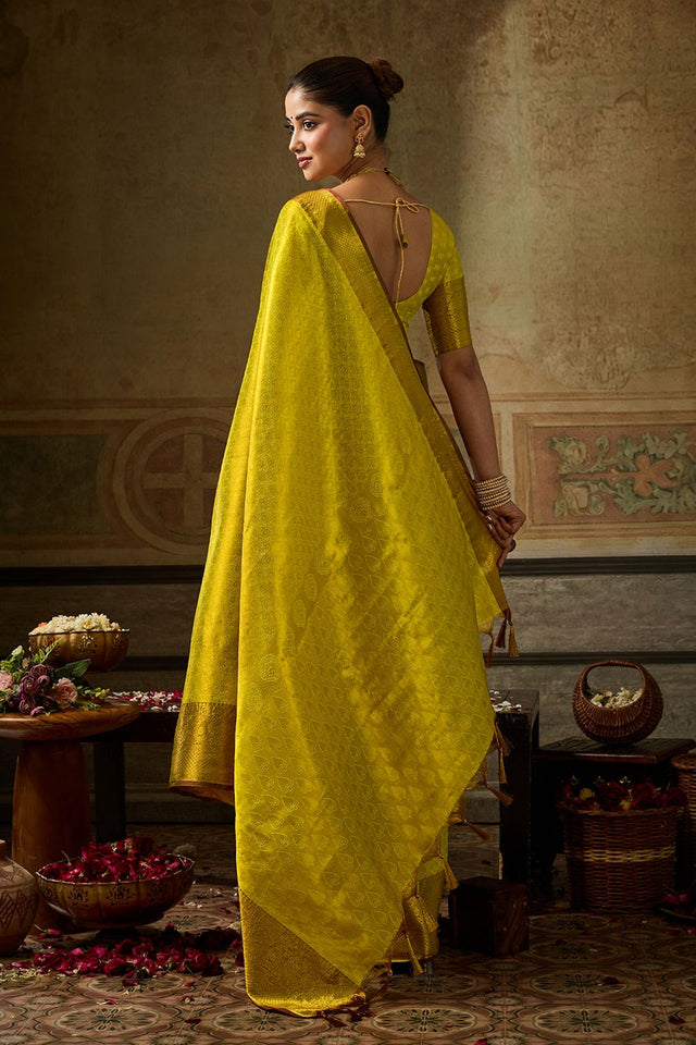 Yellow Zari Woven Kanjivaram Silk Saree (ACB1137)