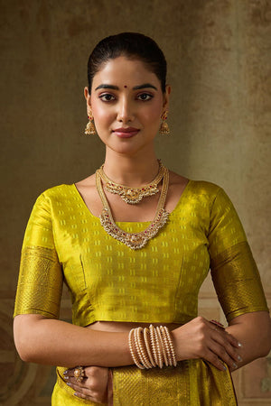 Yellow Zari Woven Kanjivaram Silk Saree (ACB1137)