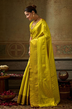 Yellow Zari Woven Kanjivaram Silk Saree (ACB1137)
