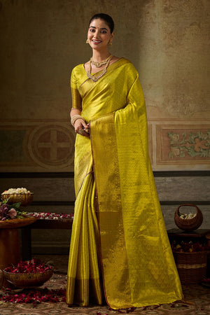 Yellow Zari Woven Kanjivaram Silk Saree (ACB1137)