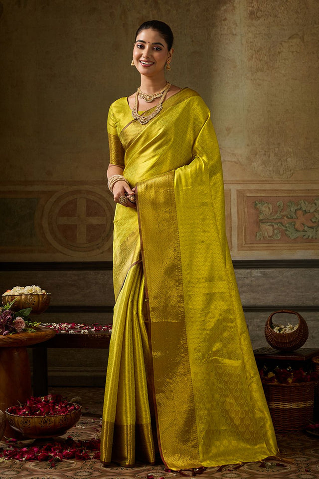Yellow Zari Woven Kanjivaram Silk Saree (ACB1137)
